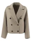 Brunello Cucinelli Women Double-breasted Wool And Cashmere Short Coat In Cream