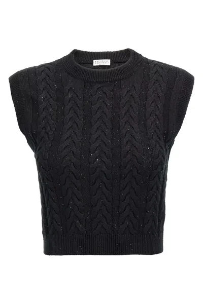 BRUNELLO CUCINELLI BRUNELLO CUCINELLI WOMEN DOUBLE CABLE DAZZLING VEST