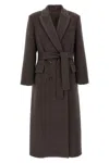 Brunello Cucinelli Brown Double-breasted Coat With Peak Revers And Front Belt In Brown