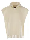 Brunello Cucinelli Women's Double Knit Wool And Cashmere Poncho With Hood And Fringes In Cream