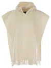 Brunello Cucinelli Women's Double Knit Wool And Cashmere Poncho With Hood And Fringes In Cream