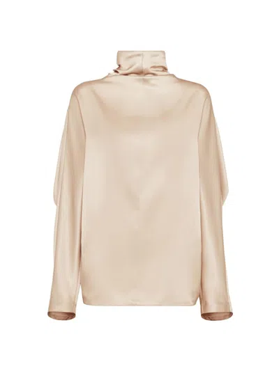 Brunello Cucinelli Women's Double Silk Satin High Neck Blouse In Sand