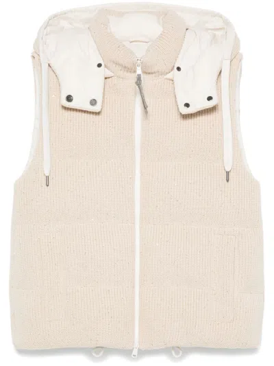 Brunello Cucinelli Women Down Hooded Waistcoat In Neutral