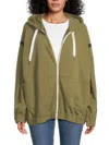 Brunello Cucinelli Women's Drawstring Cotton Zip Hoodie In Green