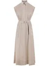 Brunello Cucinelli Linen Chemisier Short Sleeves Long Dress In Beige In Multicolor