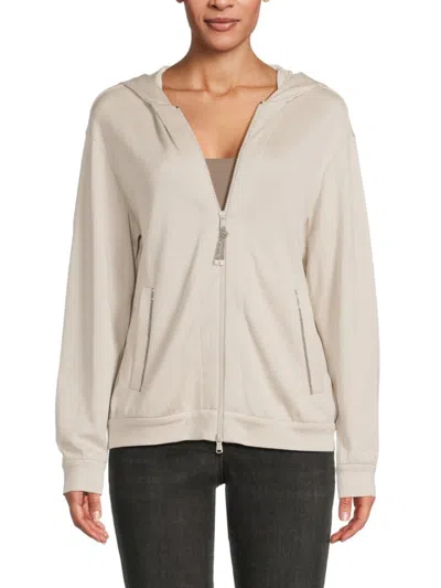 Brunello Cucinelli Women's Drop Shoulder Zip Hoodie In White