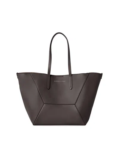 Brunello Cucinelli Women's Duo Tote Bag In Calfskin With Monili In Brown