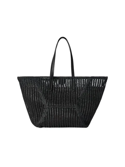 Brunello Cucinelli Women's Duo Tote Bag In Techno Raffia Knit With Monili In Black