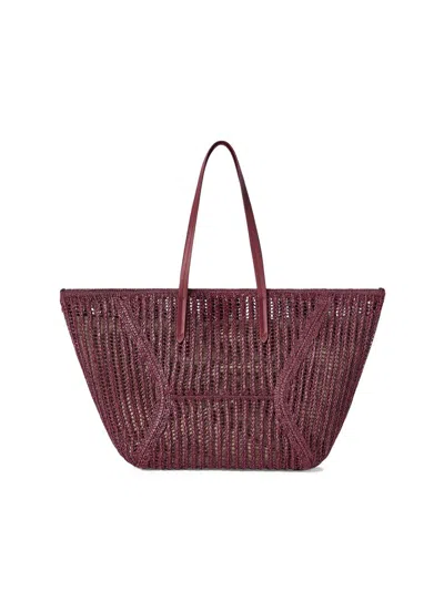 Brunello Cucinelli Women's Duo Tote Bag In Techno Raffia Knit With Monili In Red