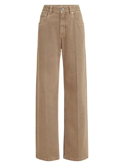 Brunello Cucinelli Women's Dyed Denim Contemporary Loose Trousers In Brown