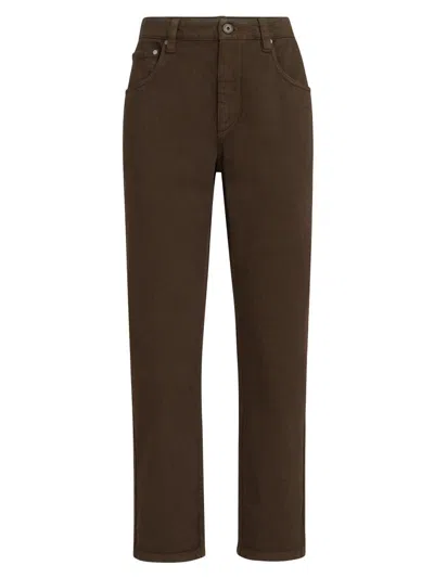 Brunello Cucinelli Women's Dyed Denim Five Pocket Straight Jeans With Shiny Bartack In Brown