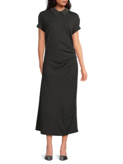 Brunello Cucinelli Women's Embellished Collar Wool-blend Midi-dress In Gray
