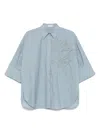 Brunello Cucinelli Women Embroidered Cotton Shirt In Blue