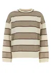 Brunello Cucinelli Embroidered Wool Blend Oversized Striped Sweater In Brown