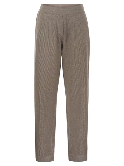 Brunello Cucinelli Women English Rib Cotton And Viscose Pants In Brown