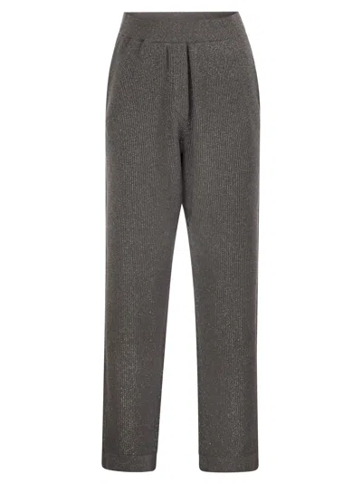 Brunello Cucinelli Women English Rib Cotton And Viscose Pants In Gray
