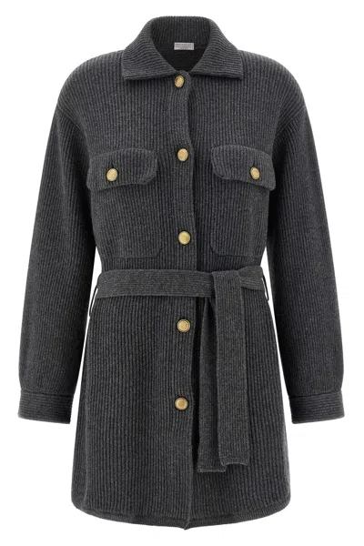 Brunello Cucinelli Women English Ribbed Cardigan In Gray