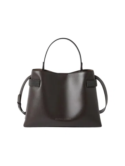 Brunello Cucinelli Women's Essence Top Handle Bag In Calfskin With Precious Bands In Brown