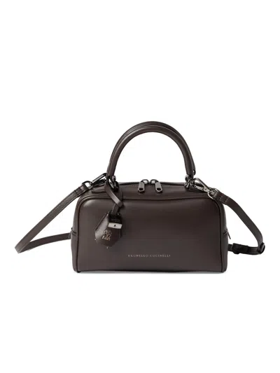 Brunello Cucinelli Explorer Boston Leather Tote Bag In Purple