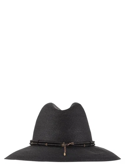Brunello Cucinelli Women Fedora Made Of Hemp And Techno Cotton With Leather Band And Necklace