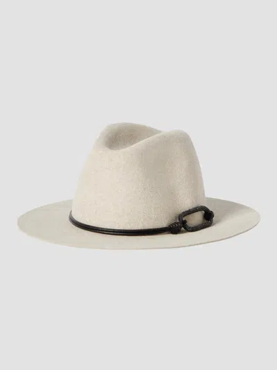 Brunello Cucinelli Felt Fedora With Leather And Monili Band Hat In Neutral