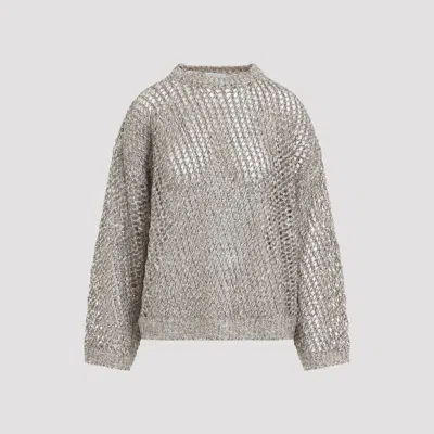 Brunello Cucinelli Women's Fishnet Pullover Sweater With Silk & Linen Blend In Multi