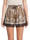 Brunello Cucinelli Women's Floral Silk Shorts In Tan Multi