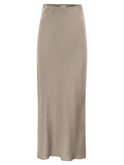 Brunello Cucinelli Women Fluid Bias-cut Satin Cady Skirt In Brown