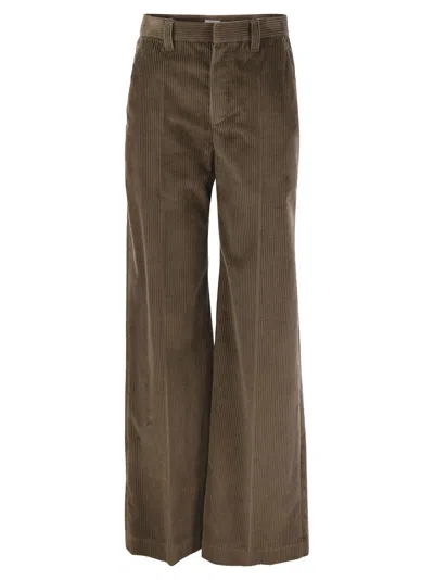 Brunello Cucinelli Women Fluid Corduroy Sartorial Track Trousers With Jewellery In Brown