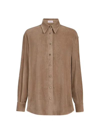Brunello Cucinelli Button-down Corduroy Shirt In Brown