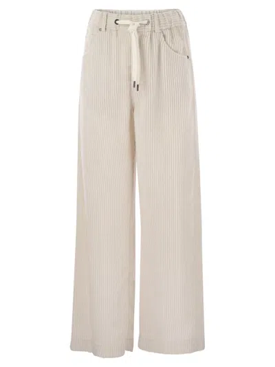 BRUNELLO CUCINELLI BRUNELLO CUCINELLI WOMEN FLUID CORDUROY TROUSERS WITH JEWELLERY