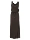 Brunello Cucinelli Brown Cady Satin Long Dress In Chocolate