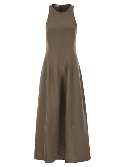 Brunello Cucinelli Women Fluid Viscose And Linen Twill Dress In Brown