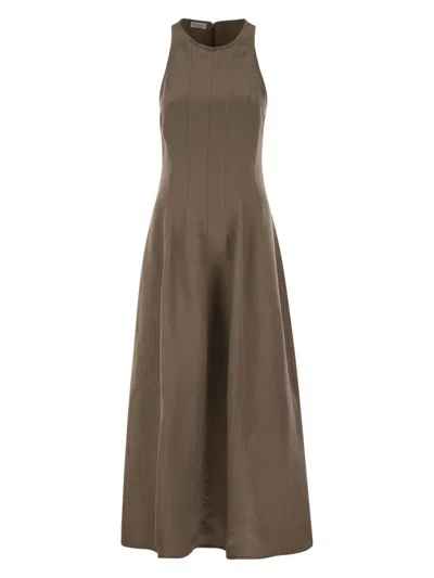 BRUNELLO CUCINELLI WOMEN'S FLUID VISCOSE AND LINEN TWILL DRESS