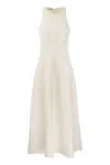 Brunello Cucinelli Fluid Twill Sleeveless Midi Dress In White