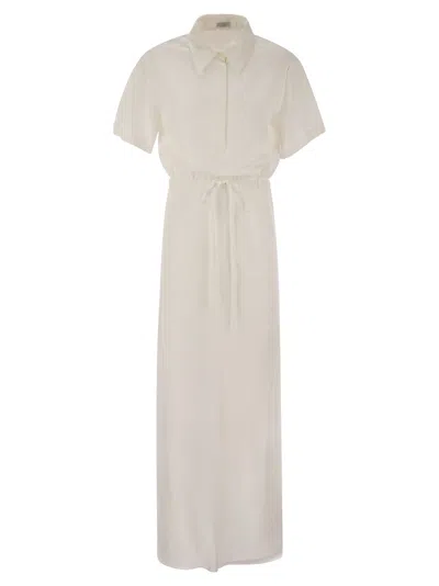 Brunello Cucinelli Fluid Viscose And Linen Twill Dress With Necklace In White