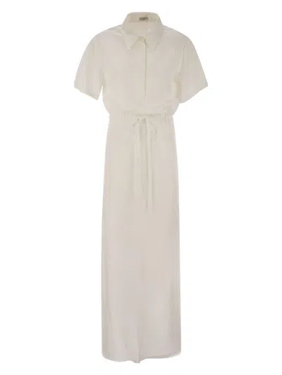 BRUNELLO CUCINELLI WOMEN'S FLUID VISCOSE AND LINEN TWILL DRESS WITH NECKLACE