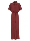 Brunello Cucinelli Fluid Viscose And Linen Twill Dress With Necklace In Red