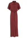 Brunello Cucinelli Fluid Viscose And Linen Twill Dress With Necklace In Red