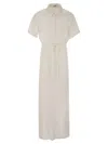 Brunello Cucinelli Women Fluid Viscose And Linen Twill Dress With Necklace In White