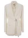 Brunello Cucinelli Women Fluid Viscose And Linen Twill Jacket With Belt And Necklace In White