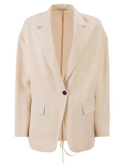Brunello Cucinelli Women Fluid Viscose And Linen Twill Jacket With Jewellery In Neutral