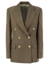 Brunello Cucinelli Women Fluid Viscose And Linen Twill Jacket With Shiny Cuffs In Brown