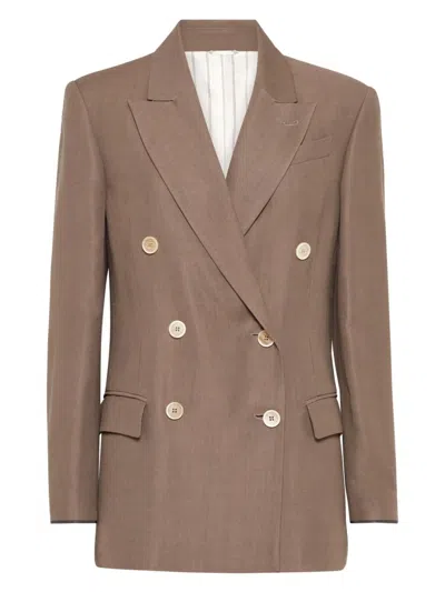 BRUNELLO CUCINELLI WOMEN'S FLUID VISCOSE AND LINEN TWILL JACKET WITH SHINY CUFFS