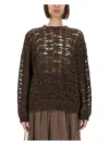 Brunello Cucinelli Foliage Lace Linen And Silk Diamond Knit In Brown