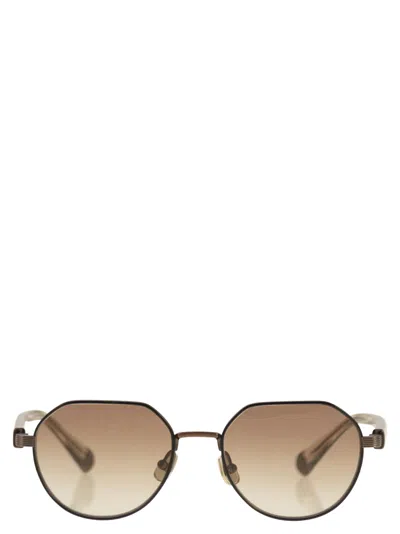 Brunello Cucinelli Women Geometric Titanium Glasses In Brown