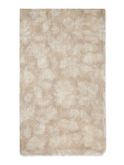 Brunello Cucinelli Women's Ginkgo Print Linen Scarf In Beige