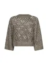 Brunello Cucinelli Women Gold Silk And Linen Dazzling Net Sweater