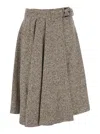 Brunello Cucinelli Brown Skirt With Belt And Pleated Details In Virgin Wool Blend Woman In Multi