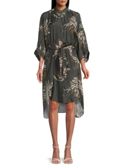 Brunello Cucinelli Women's Graphic Silk High Low Shirtdress In Gray